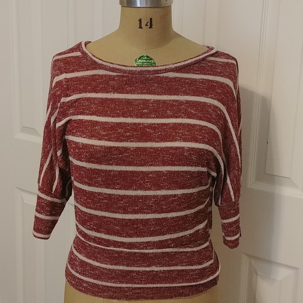 Red and white stripe 3/4 in sleeve shirt by Papaya